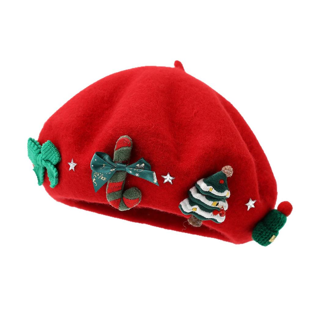 Christmas Warm Bow Beret Women's New Fashion Painter Hat Versatile Winter Wool Christmas Bud Hat