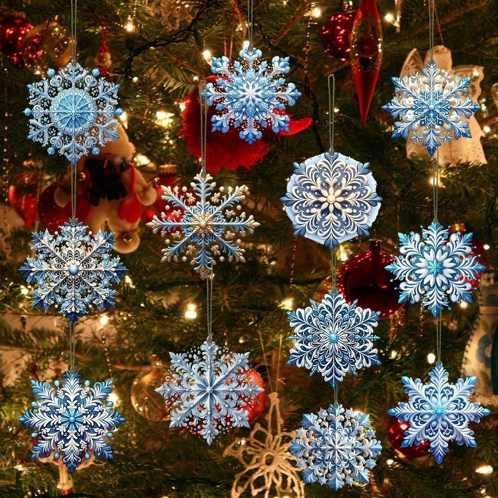 12 Creative Blue Snowflake-themed Home Decoration Christmas Tree Party Wooden Decorative Cabinet Pendants