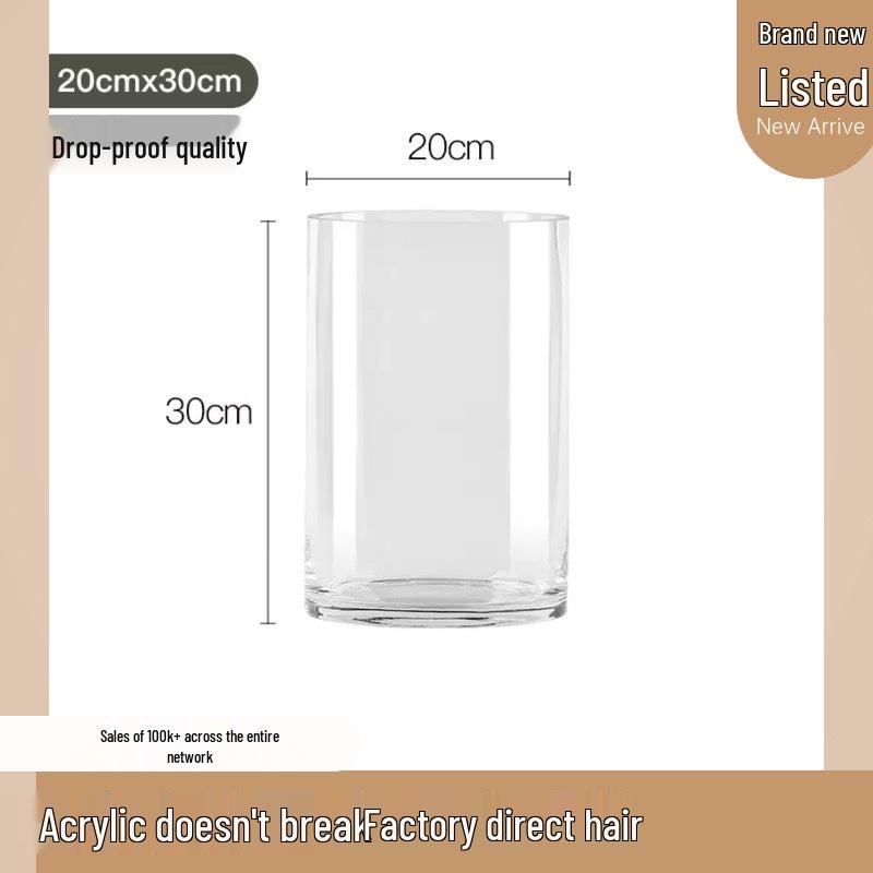 Acrylic Transparent Vase for Flower Arrangements and Lucky Bamboo - Large Straight Cylinder Design