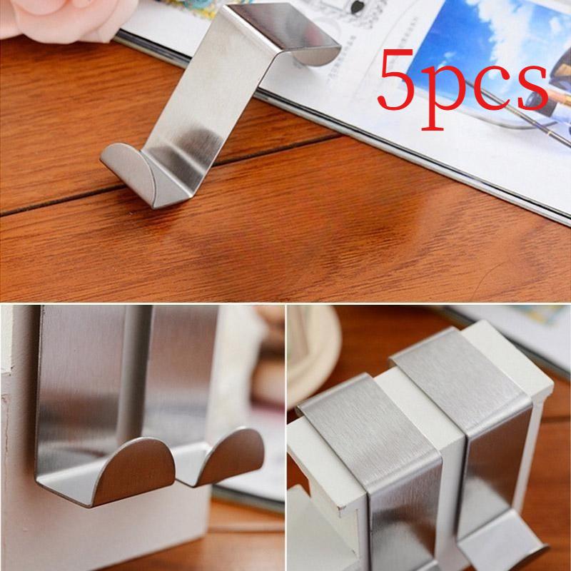 Door Hook Stainless Steel Kitchen Cabinet Clothes Bag Hanger Hook Clips Home Storage Hanger