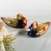1 Pair Wedding Wooden Mandarin Color Lasting Ducks Ornament Hand-Painted Duck Statues Garden