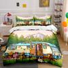 Camping Caravan with Dog Bedding Duvet Cover Set Duvet Cover Pillowcases  (1*Duvet Cover 2*Pillowcases, Without Duvet Insert)