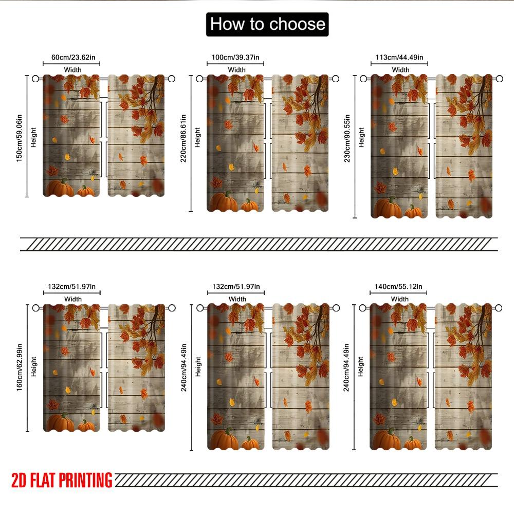 2pcs 2D flat printing Christmas Party Curtains Autumn Thanksgiving Festival Autumn Durable polyester fiber Party Decorations Use