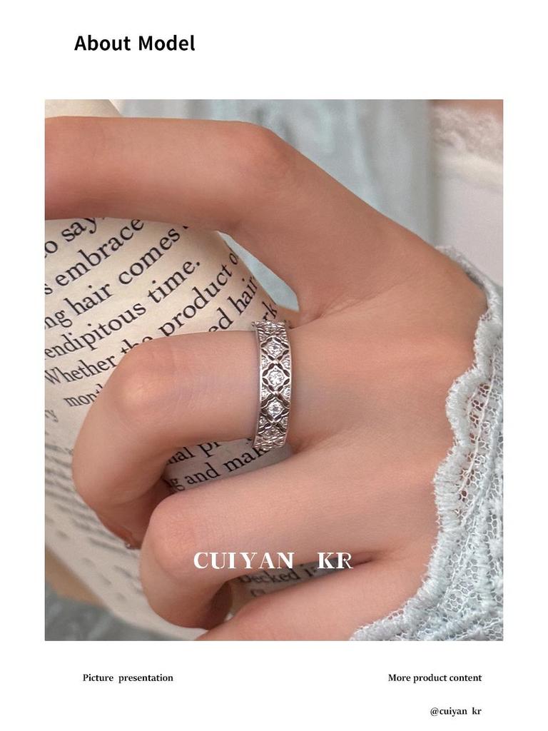 Cuiyan S925 Silver Korean Luxury Lace Argyle Engraved Women's Exquisite Index Ring