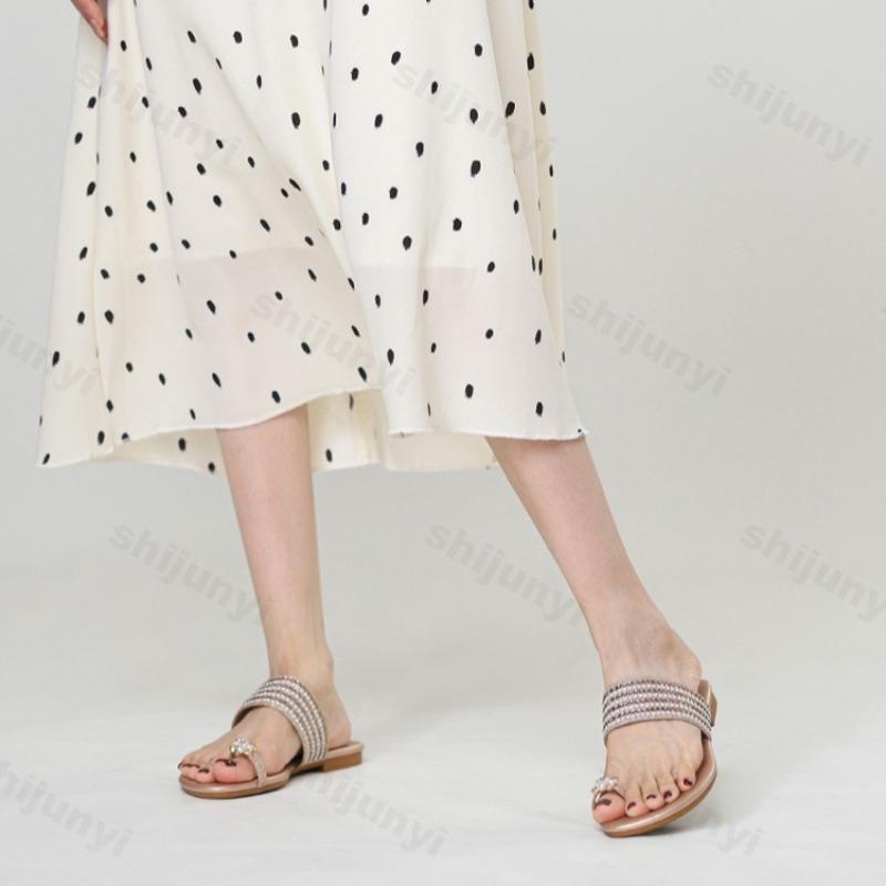 Fashion 2025 Summer New Roman Style Casual Sandals Women's Rhinestone Design Fashion Beach Slippers Comfortable Elegant Flat Drag Shoes