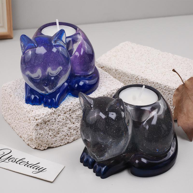 Sleeping Cat Memorial Silicone Mold For Resin Cat Candle Holder Animal Keepsake Sympathy Gift