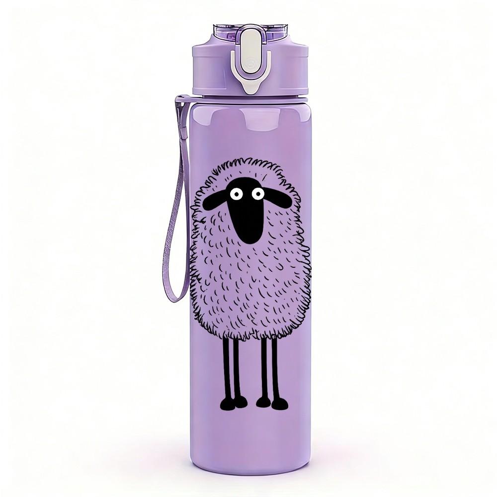 1PC Simple Standing Sheep Cartoon Print 750ml Color Plastic Sports Water Bottle Leakproof Flip Straw Lid Suitable for Sports Office Home Use