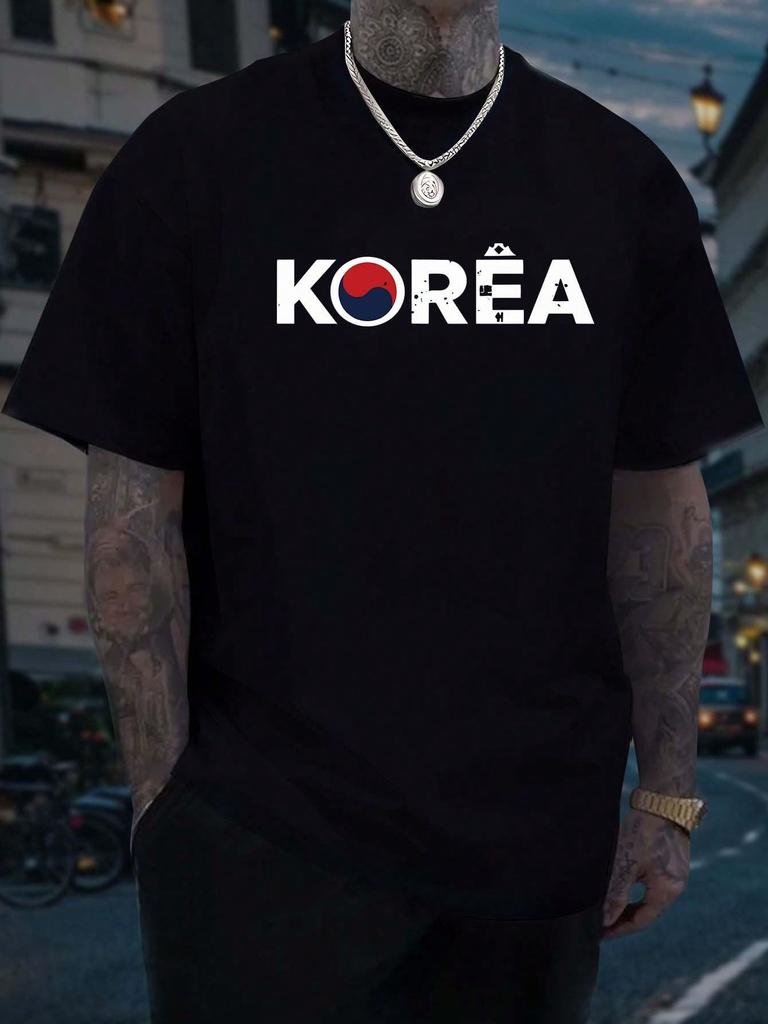 Mens Light Blue Korea Graphic TShirt Casual Summer Short Sleeve  Machine Washable Outdoor Training Wear Casual Summer Wear