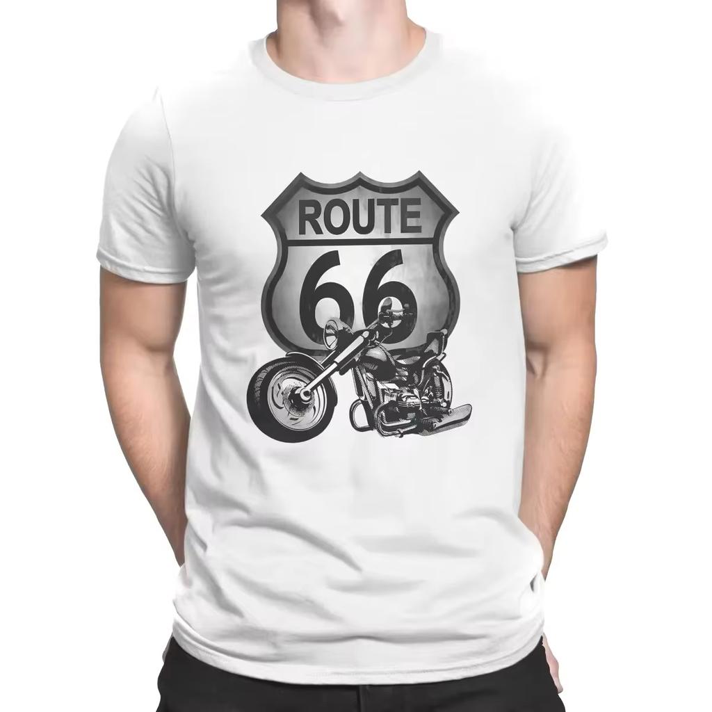 2026 New Vintage US Route 66 Motorcycle Road Print Tshirt Short Sleeve Streetwear Mens and Womens Tshirt Mens Top