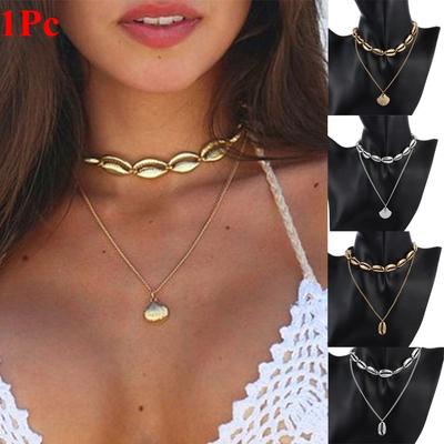 Women Golden Gifts Beach Jewelry Bohemian Cowry Seashell Pendant Multilayer Shell Necklace