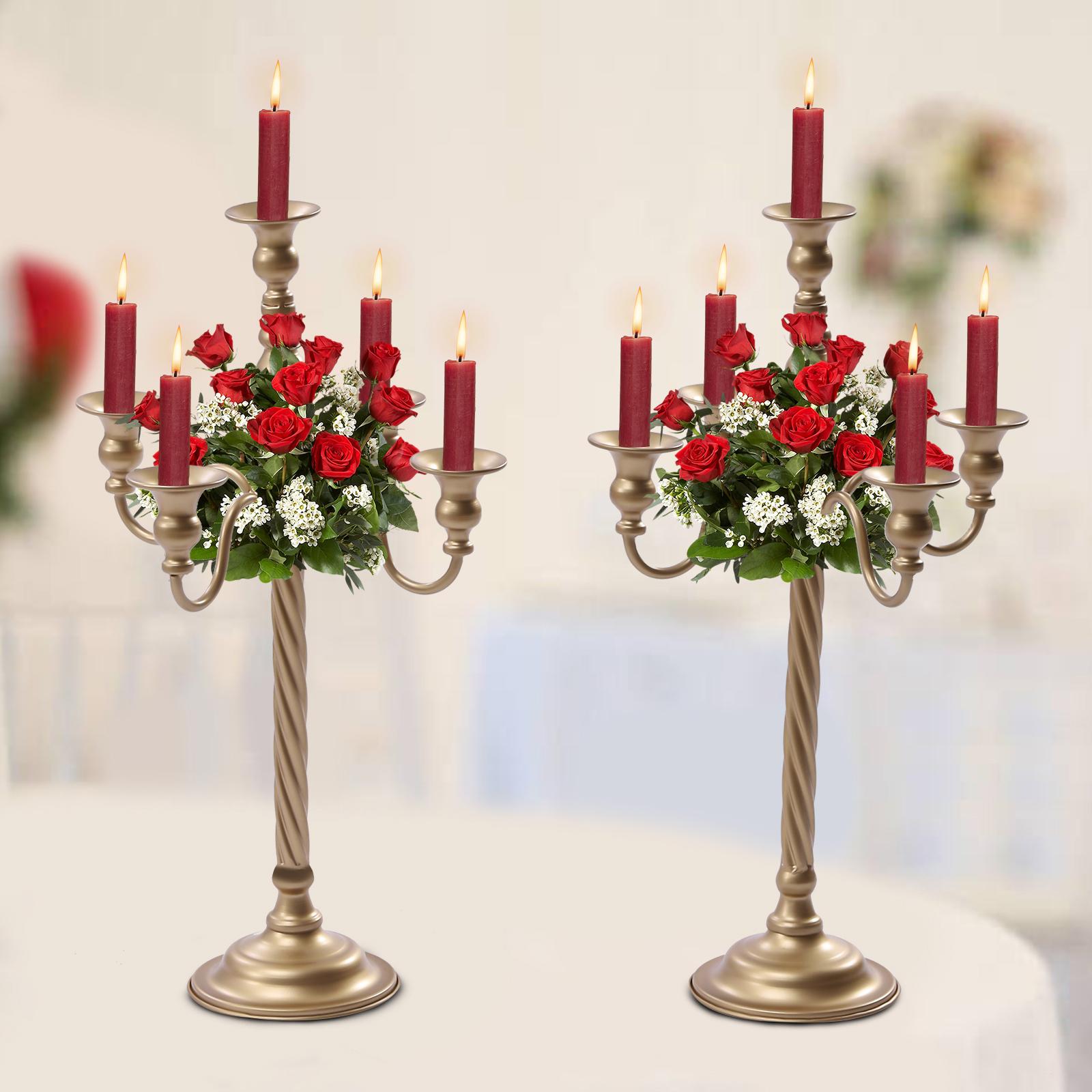 

Elegant 5-Light Gold Candle Holder Set, 20 In Tall Wedding Candelabra, Floral Table Centerpiece for Formal Events & Party Decor