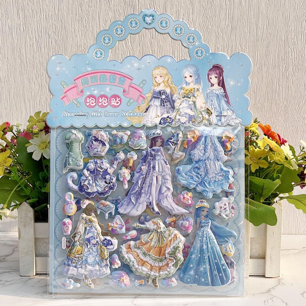 2 Sheets/Bag Decorative Princess Dress Up Sticker Kawaii 3D Puffy Stickers  Kids Prizes