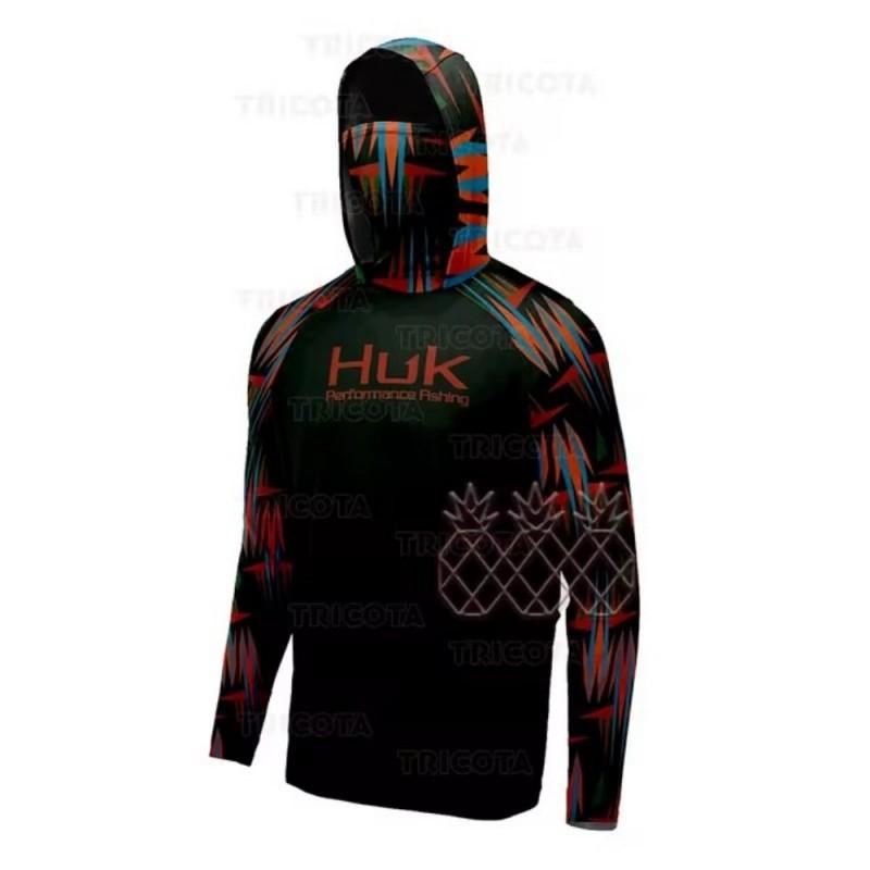 HUK Pesca Maschera con Cappuccio Abbigliamento Outdoor Uomo Manica Lunga Traspirante UPF50 + Maglietta