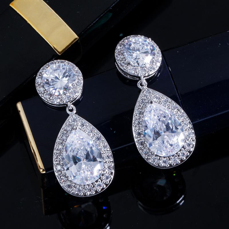 E0229 Temperament Women'S Earrings, Water Drop Zircon Earrings, Micro-Setting Process, Multi-Color Optional