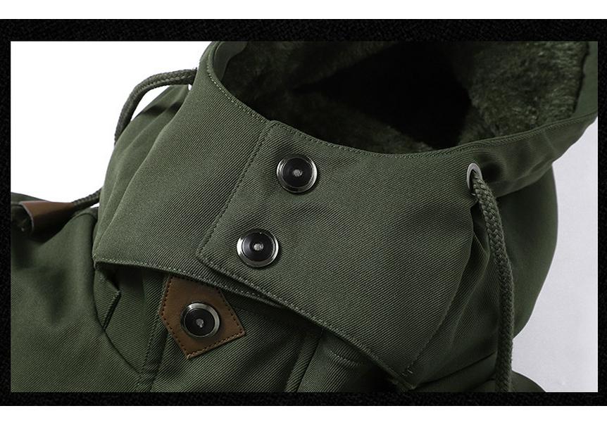 2026 Autumn/Winter Men's Hooded Thick Workwear Jacket, Plus Size, Velvet-Lined, Mid-Length Cotton.