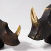 Rhino Sculpture Antique Rhino Statue Sculpture with Gold Tusk Geometric Rhinoceros Statue Rustic for Art Collectors, Tabletop