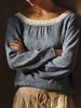 2026 European American Spring-Summer Solid Color Round Neck Lace Long Sleeve Women's Shirt