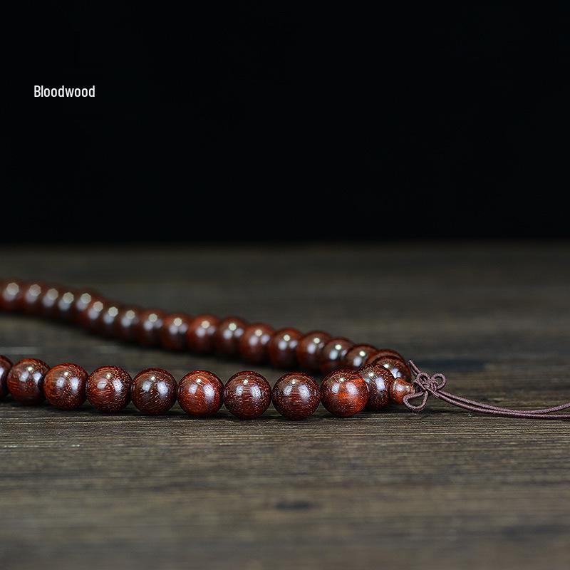 Zambia Rosewood & Blood Sandalwood Bracelet - 108 Beads Rosary with Gold Star & Pterocarpus Santalinus Buddhist Prayer String