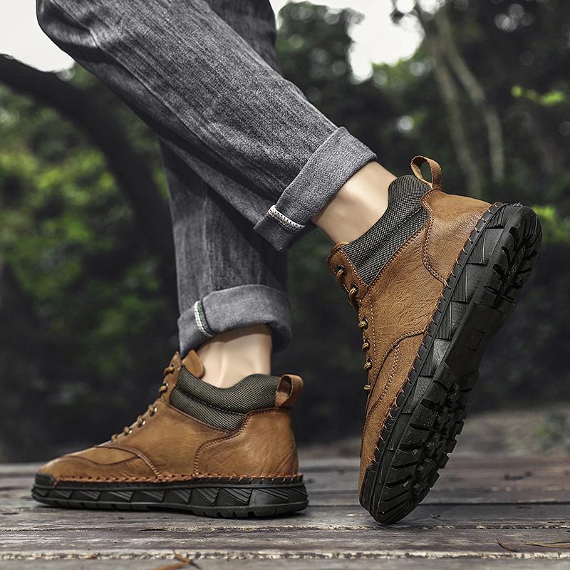 Men's Retro Genuine Leather Large Size Casual Shoes Winter Plus Velvet Warm Ankle Boots Spring and Autumn Men's Mid-cut Short Boots