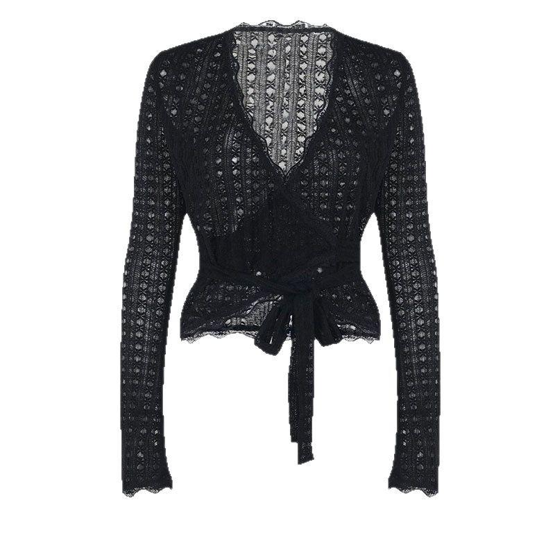 

Кружевная футболка Модная футболка с длинным рукавом Многофункциональная Повседневная Приталенная одежда M чёрный