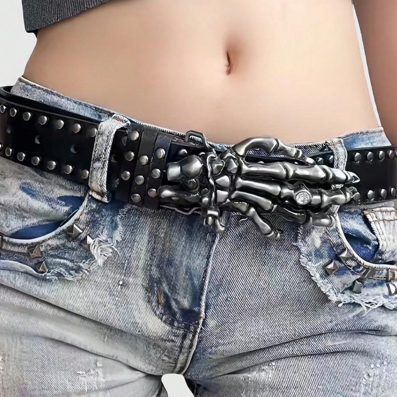 Goth Punk Rivets Skull Belt, Street Fashion Unique Style, Unisex Waistband