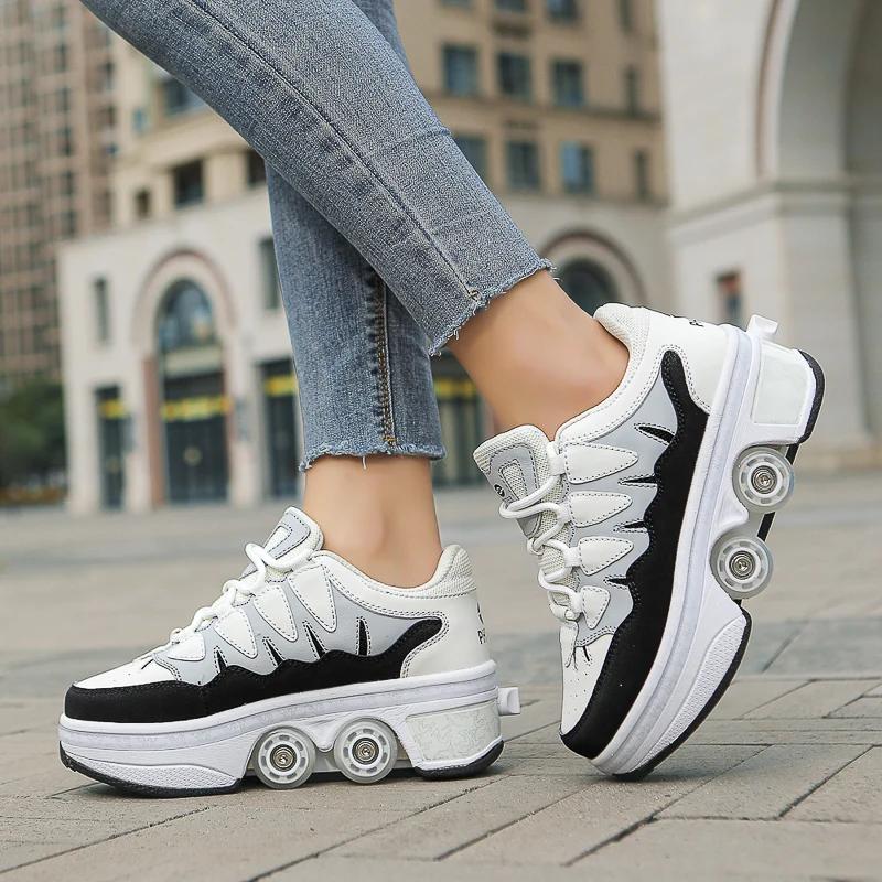 Deformation Parkour Shoes, Roller Skating Shoes, Kids Adults Unisex Roller Skates, Street Urban Fitness FSK Quad Skating Shoes