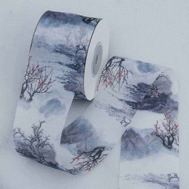 

Элегантная и изысканная лента в китайском стиле, украшение в стиле ханьфу, головной убор, заколка для волос, бант, материал для живописи пейзажа, ремесла, изготовление лент 5cm*10 Yards