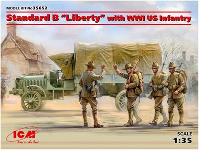 ICM Scale Erster Weltkrieg US-Armee Standard B Liberty LKW mit US-Infanterie Plastikmodellbausatz 35652 1/35