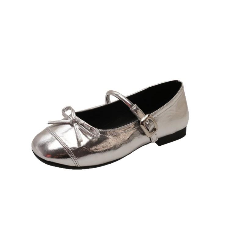 Silver Light Mouth Ballet Flat-soled Single Shoes for Women's 2025 New Summer Skirt French Round Head Mary Jane Shoes