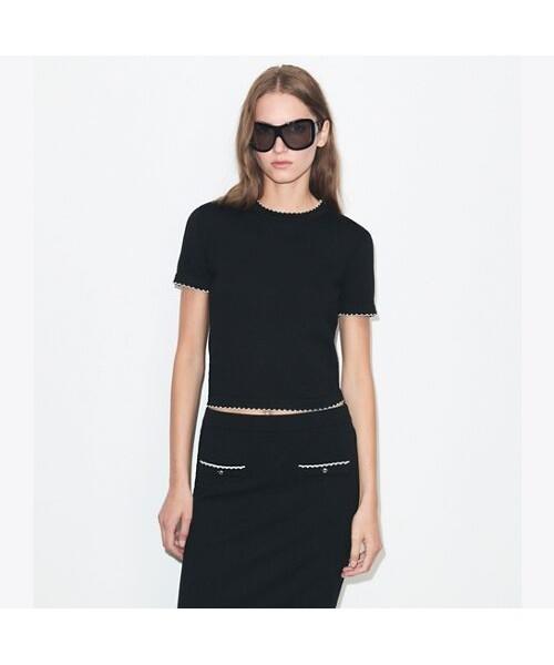 Tolibeochi Wool Scallop Top - Black / New Ivory