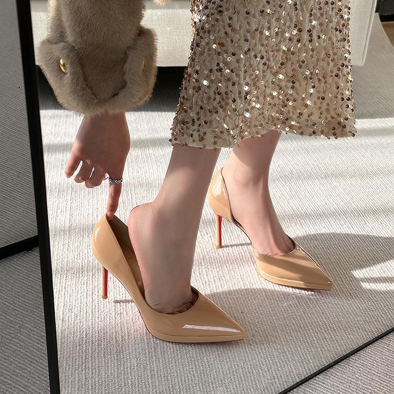 24C2 platformă impermeabilă talpă roșie tocuri înalte nou primăvară 2025 toc subțire vârf ascuțit sexy soră regală negru pantofi simpli