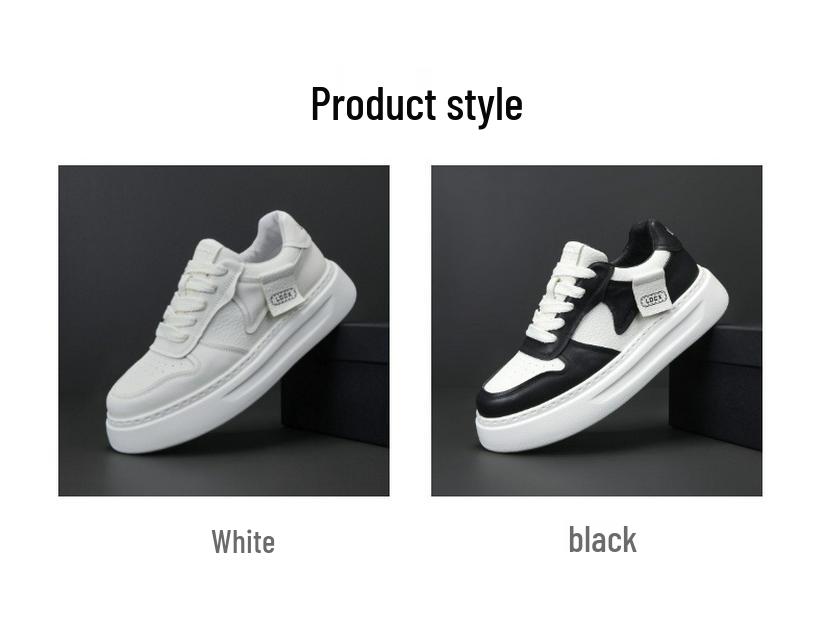 2025 Genuine Leather Casual Height-Increasing Skate Shoes - Soft, Thick Sole Versatile White Commuter Fashion