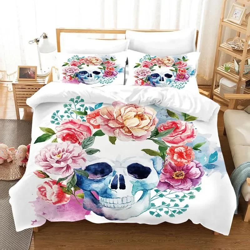 Print Halloween 3d Bedclothes Golden Rose Skull Super Soft Comfortable Luxury Bedding Set Home Textile Duvet Cover Sets 28x228