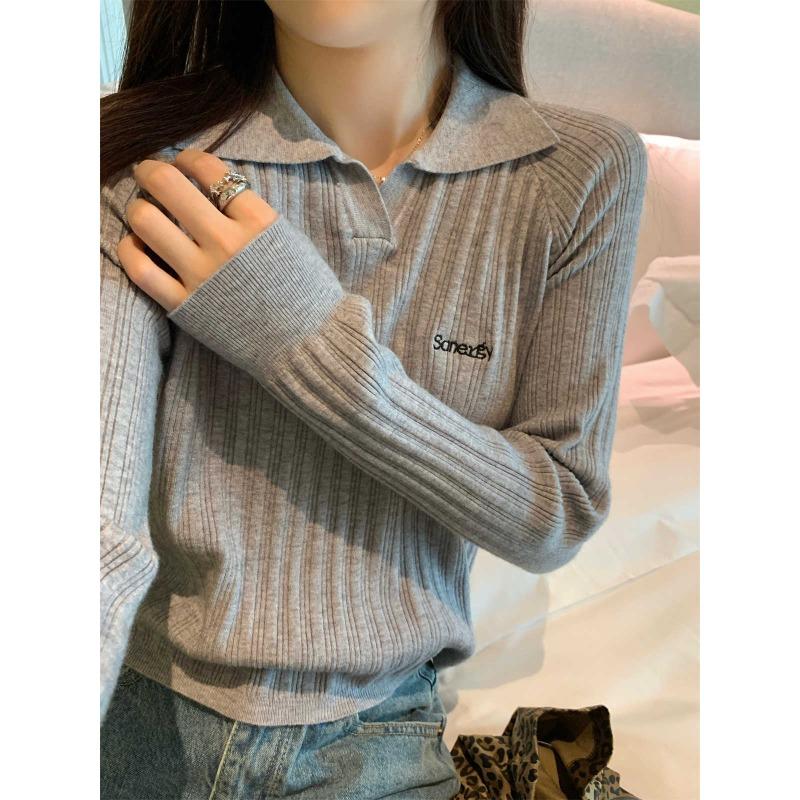 

Milk blue lo-neck knitted sweater autumn embroidered long-sleeved top women s pit strip bottoming sweater autumn new product One size [recommended 80-60kg]