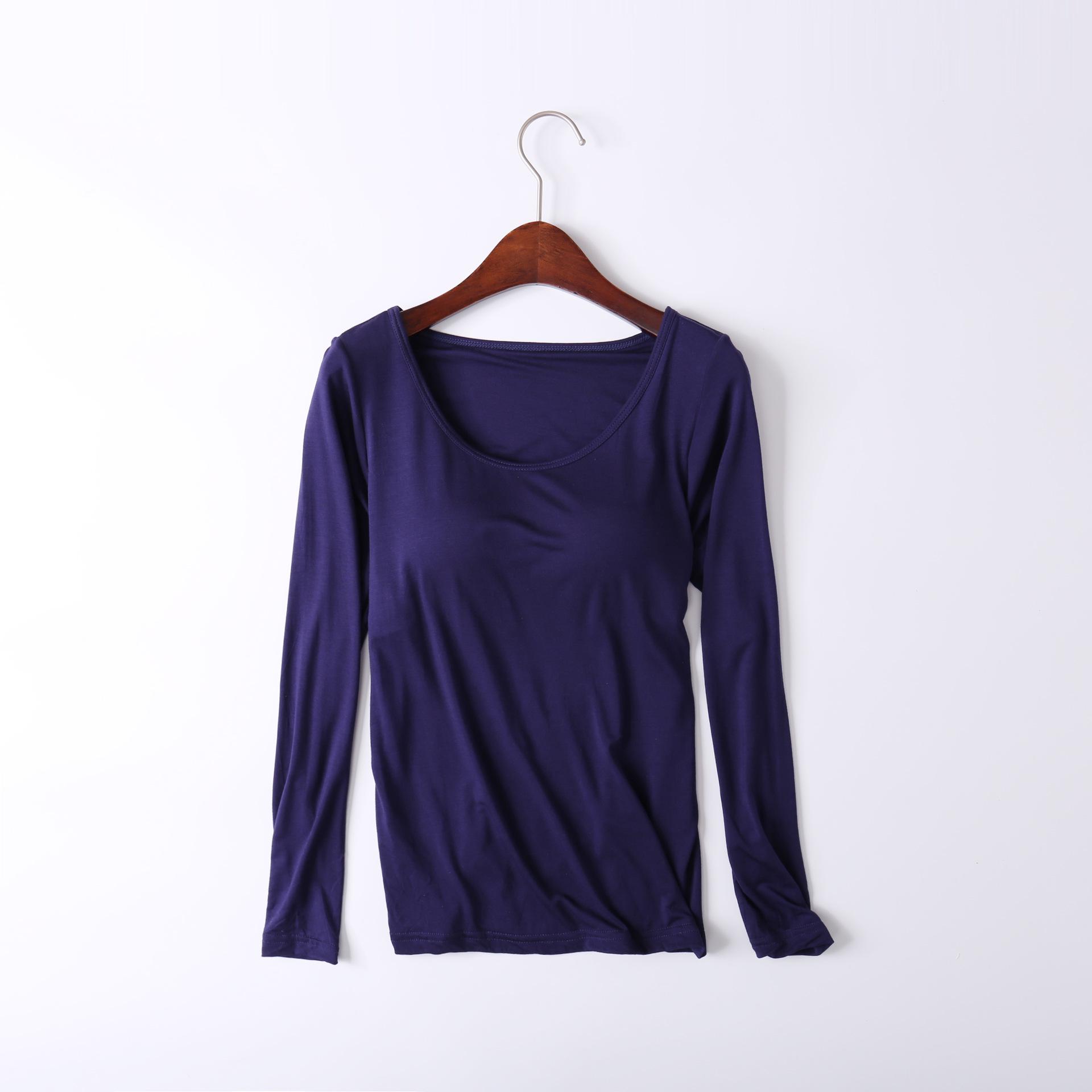 

Женский однотонный топ с длинным рукавом и встроенной чашкой бюстгальтера – простой осенне-зимний стиль 3XL