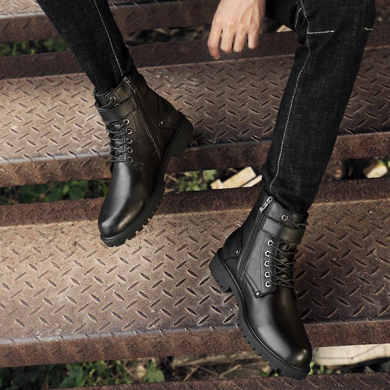 Fashion 2024 New Men's Genuine Leather Shoes Lace-Up Warm Winter Boots Top Quality High Top Boots Fashion Men's Motorcycle Ankle Boots