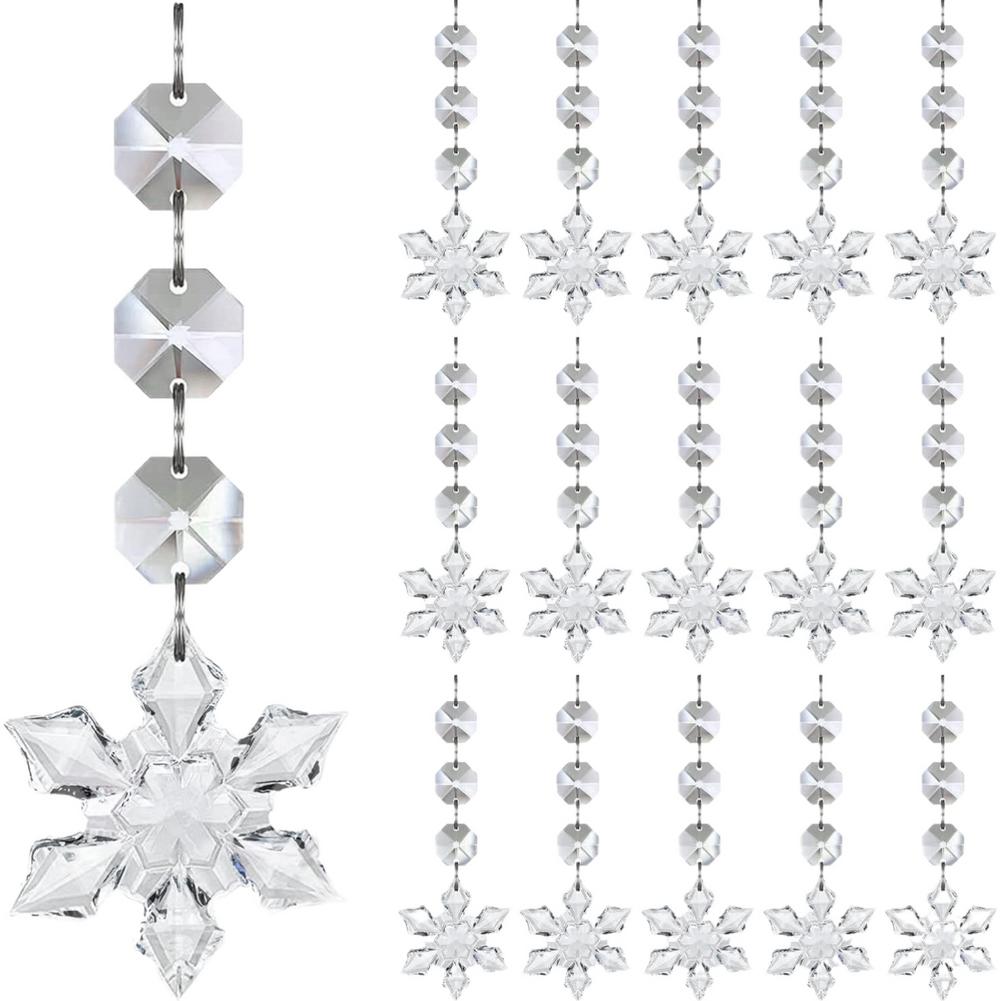30 Pack Hanging Crystals - Clear Acrylic Snowflake Pendant Ornaments for Christmas Tree, Centerpieces, Window & Home Decorations