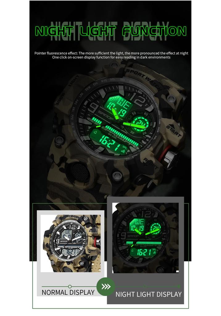 Mode Marque SANDA 3359 Camo Style G Militaire Sportif Hommes LED Numérique Sport Extérieur Chronomètre Électronique Étanche Montre Décontractée