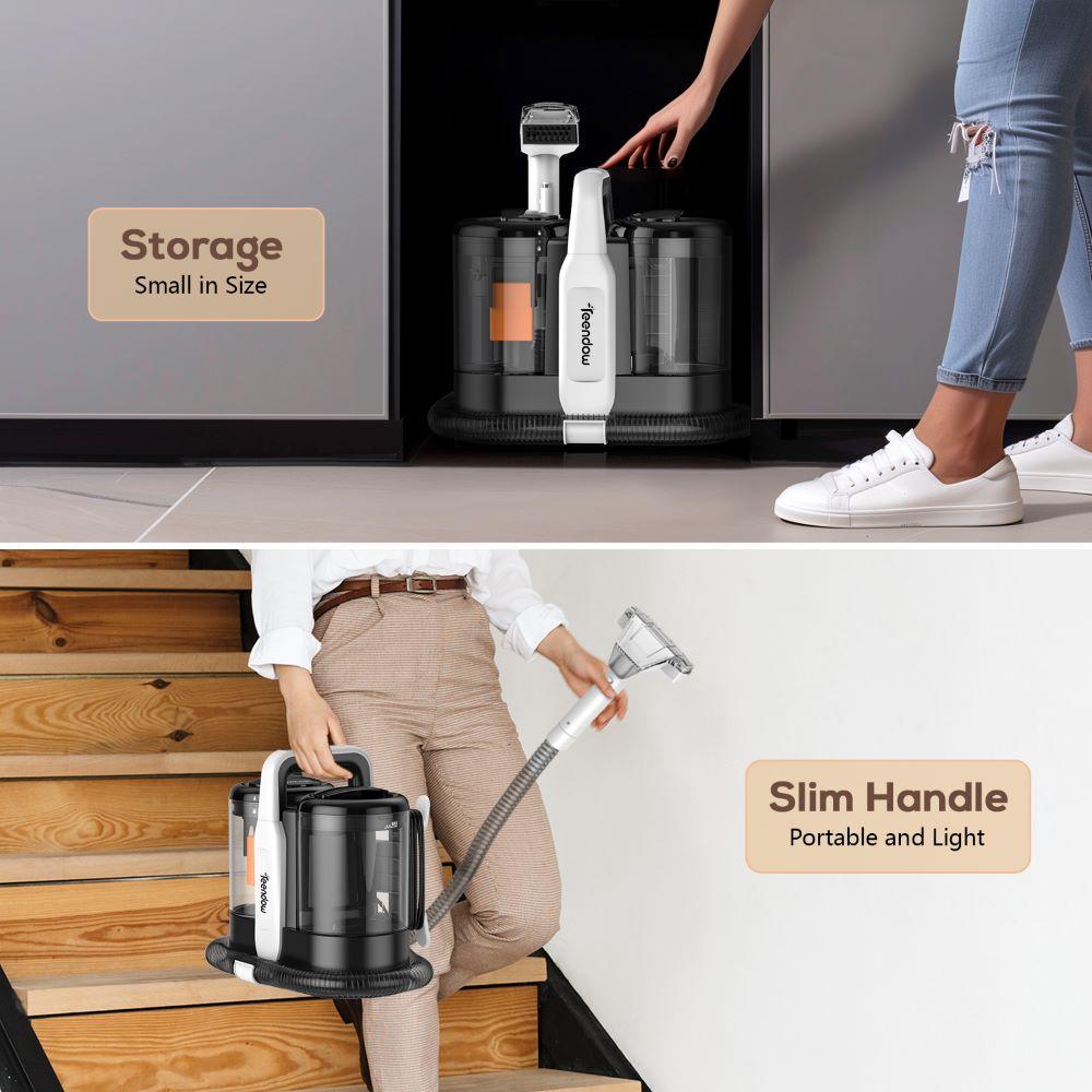 Tragbarer Teppichreiniger Staubsauger 11000Pa Fleckenreiniger für Sofa Teppich Autositz, 1500ml Frisch- & 800ml Schmutzwassertank, Waschbare Teile, Schwarz