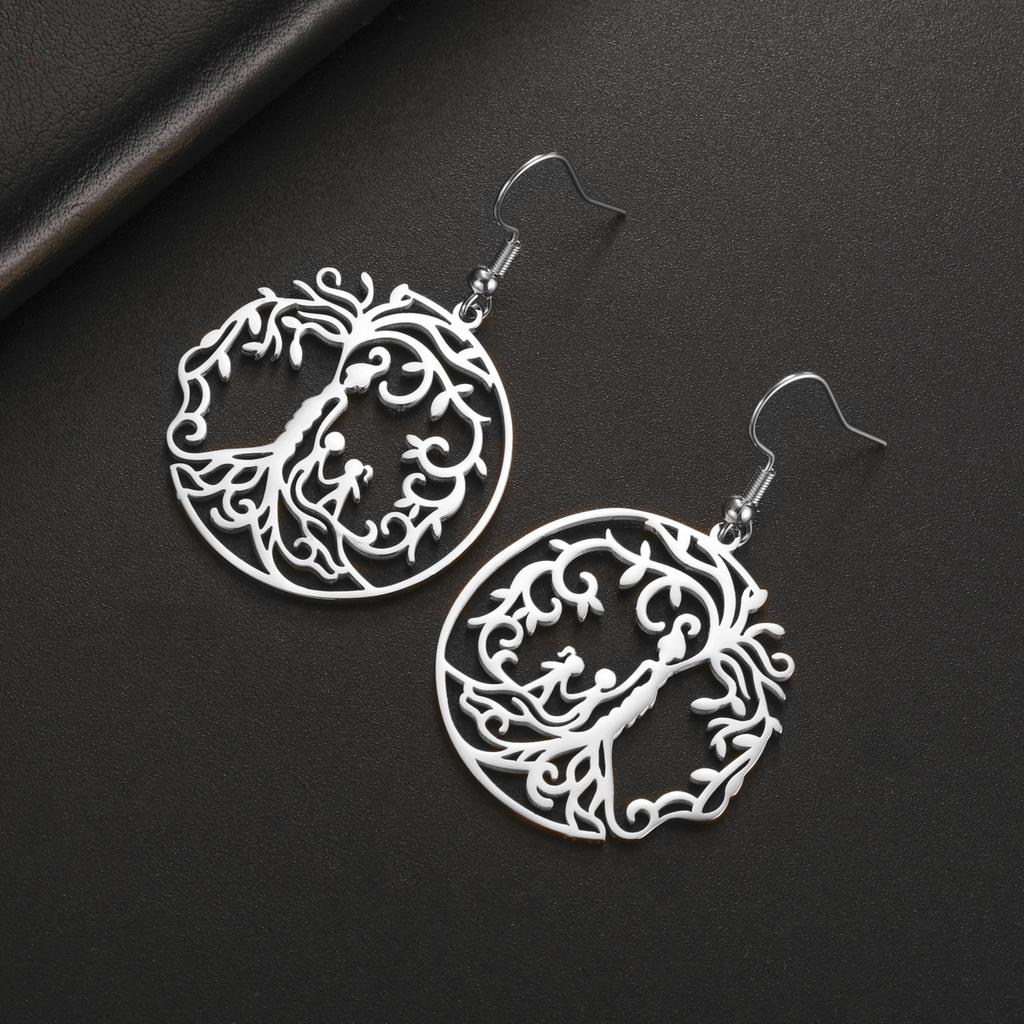 LIKGREAT Hot Sale Son Daughter Stainless Steel Tree of Life Drop Earrings Girls Boys Earring Jewelry for Women Family Gifts 2025