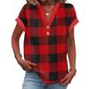 Women's Casual Fashion V-Neck Button Plaid Printed Short Sleeve Top
