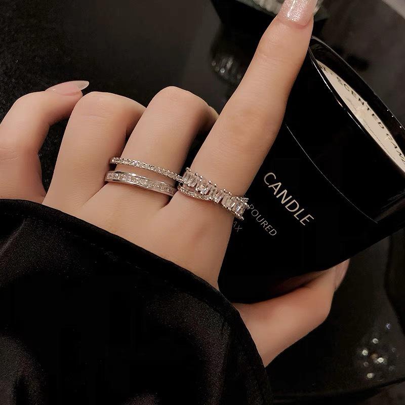 Korean Minimalist Sparkling Zircon Open Ring - Luxurious High-End Style for Influential Women