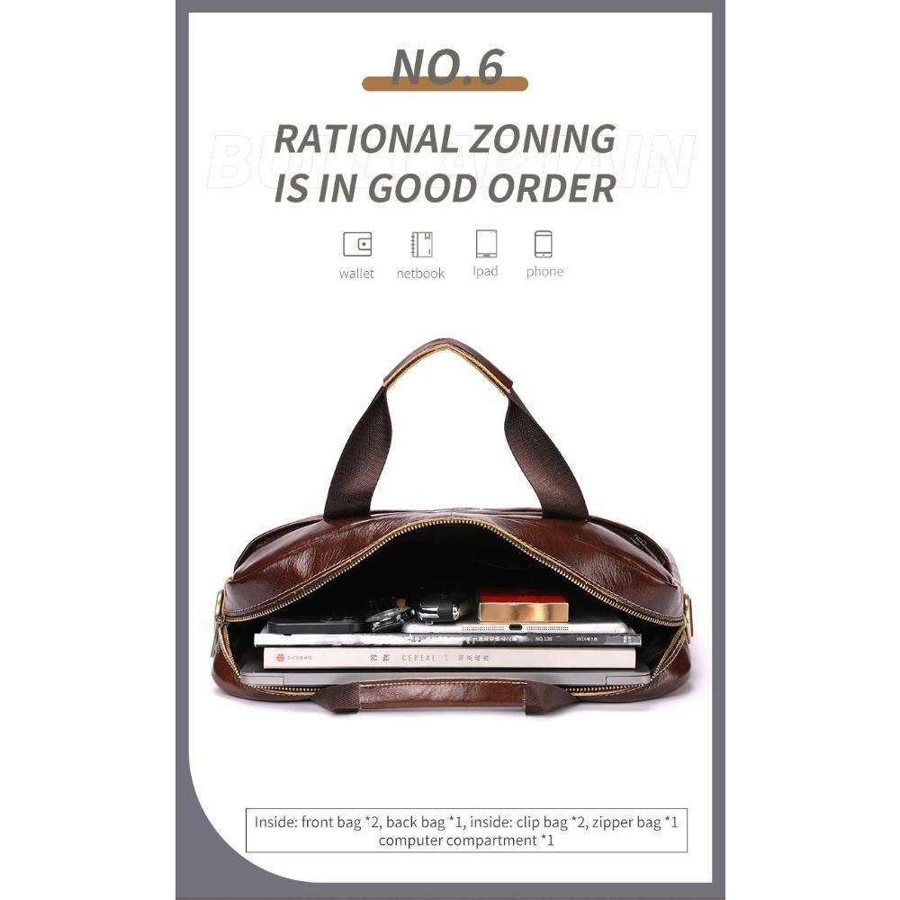 Brand Men's Handbag 100% Leather Briefcase  Large Capacity 14 Inch Laptop Bag Casual Shoulder Crossbody Bag Messenger Bag