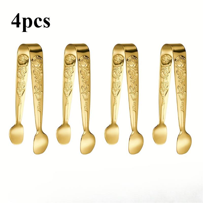 Pinça de Gelo com Rosas Vintage Aço Inoxidável Pinça para Cubos de Gelo de Açúcar Pinça Portátil para Salada Churrasco Pinça de Cubo de Gelo Prata/Dourada Suprimento para Bar