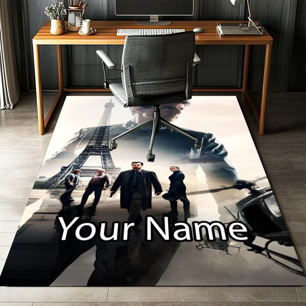 Custom Name Mission Impossible Printed Carpet, Rug for Office Chair Living Room Bedroom Kitchen Room Decor Gifts.