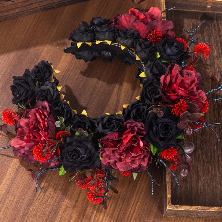 Gothic Bridal Hair Band Realistic Flower Headband For Medieval Fantasy Wedding Cosplay Event Hiar Decoration