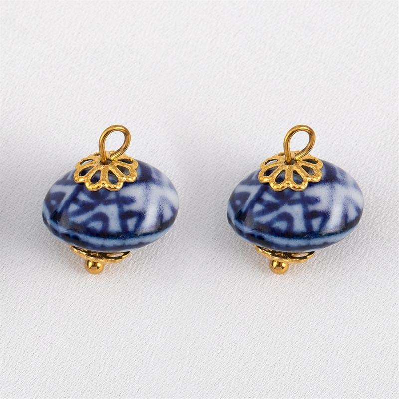 Accessori Orecchini Irregolari in Porcellana Blu Dipinta a Mano Acciaio Inossidabile Materiali per Artigianato