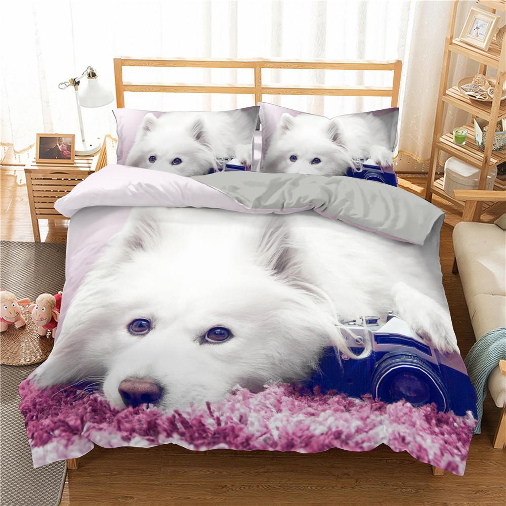 3D Dog King Queen Duvet Cover Funny Puppy Bedding Set For Kids Teens Adults Lovely Pet Animal Black 2/3pcs Polyester Quilt Cover
