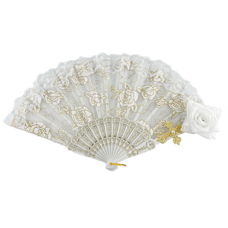 LED Luminous Lace Rose Folding Dance Fan - Chinese Style Wedding Accessory