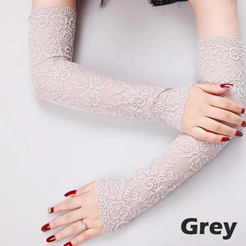 1 Pair Summer Sun UV Protection Lace Cycling Bike Sports Solid Colored Fingerless Gloves Women's Floral Lace Arm Sleeves